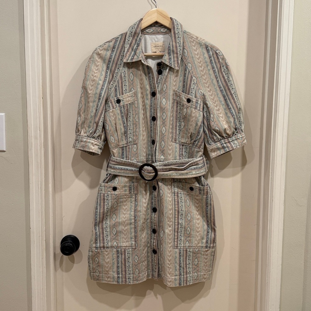 SÉZANE Ren Tribal/Aztec Print Denim Button Down Dress sz US 8 / FR 40 - Picture 6 of 14